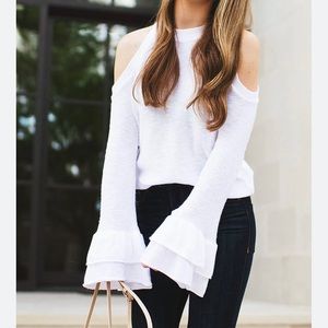 GUC Express Bell Ruffle Sleeve Cold Shoulder Sweater Sz XS